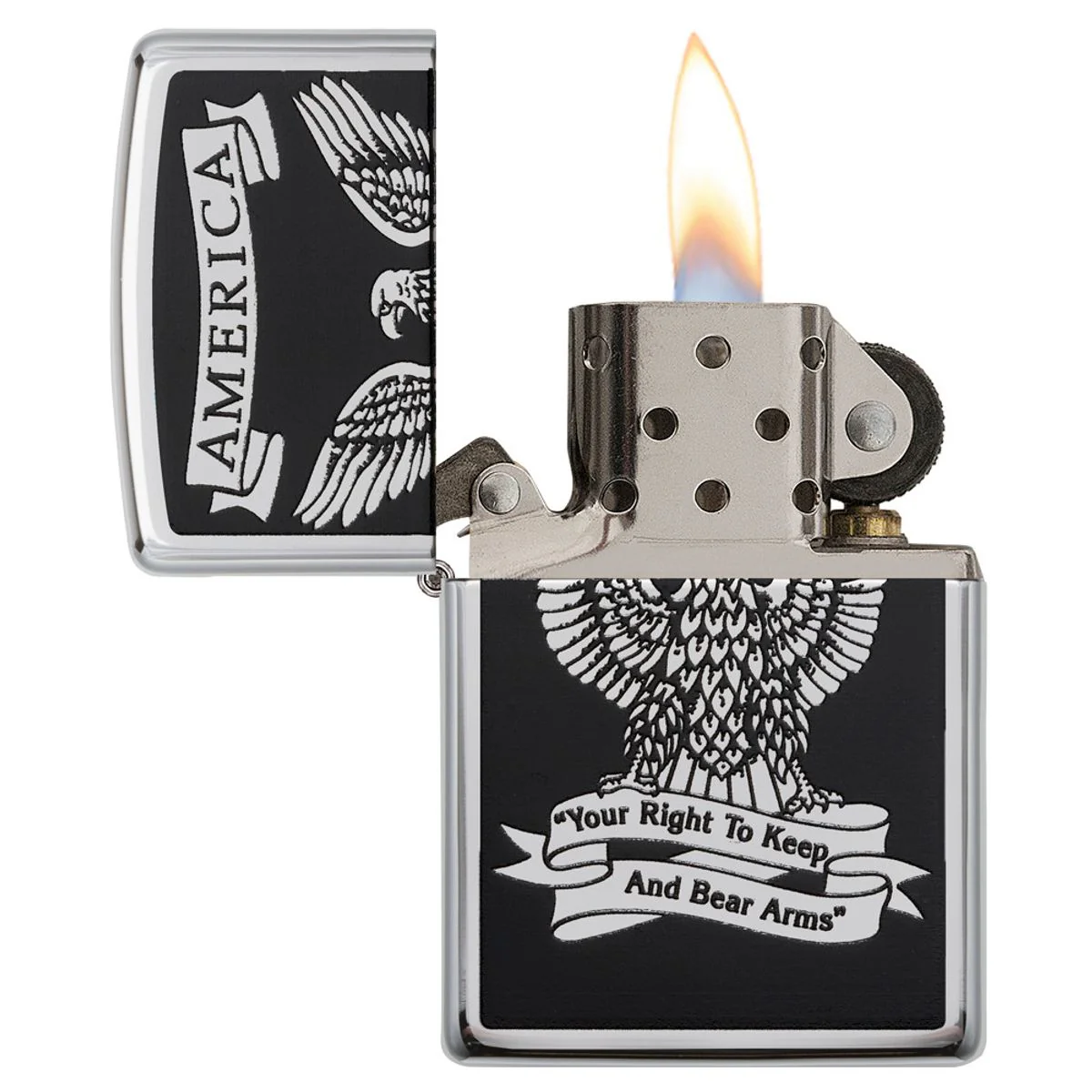 Zippo Lighter: America Eagle, Right to Bear Arms- HP Chrome 28290 - Image 3