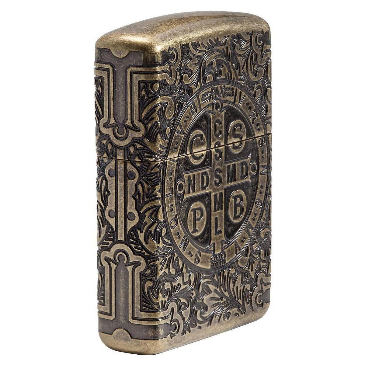 Zippo Lighter: Armor Multicut St. Benedict Medal - Antique Brass 29719 - Image 3