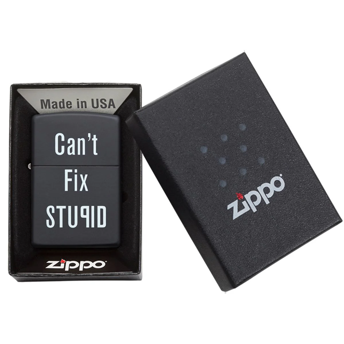 Zippo Lighter: Can't Fix Stupid - Black Matte 28664 - Image 6