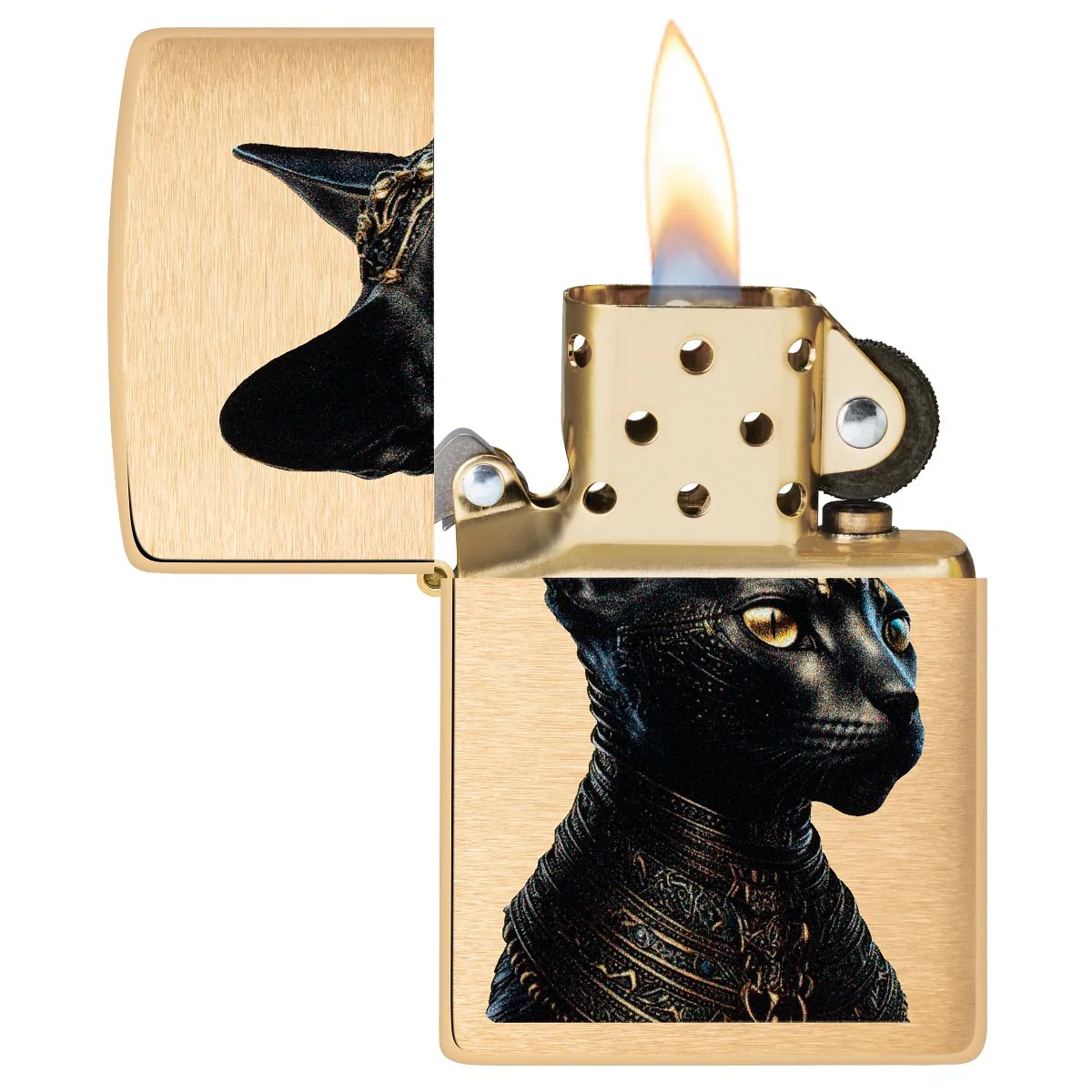 Zippo Lighter: Egyptian Cat - Brushed Brass 46616 - Image 3