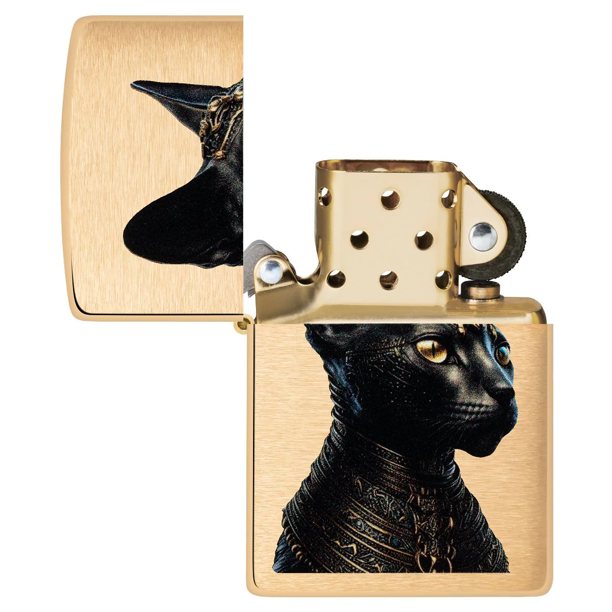 Zippo Lighter: Egyptian Cat - Brushed Brass 46616 - Image 4