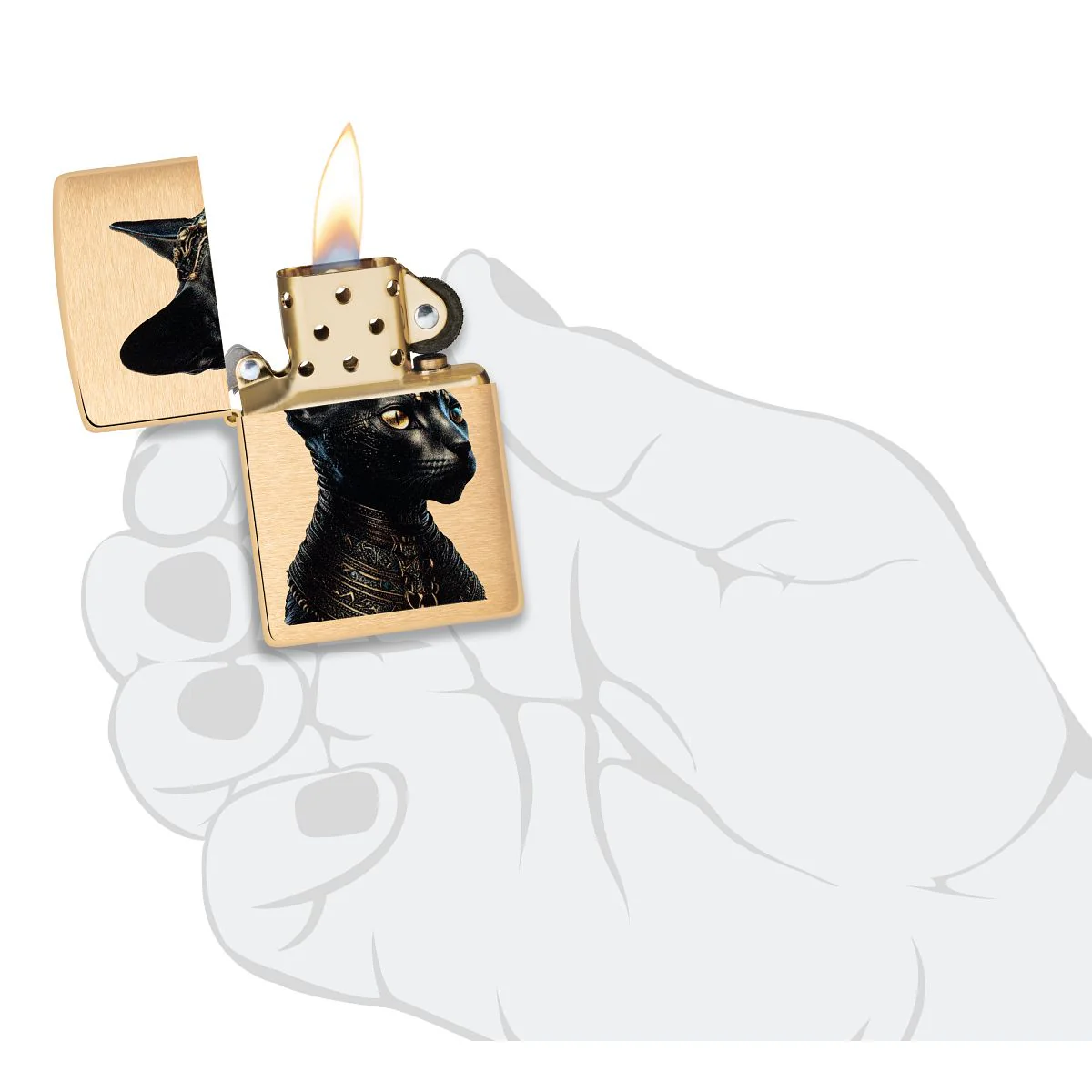 Zippo Lighter: Egyptian Cat - Brushed Brass 46616 - Image 5