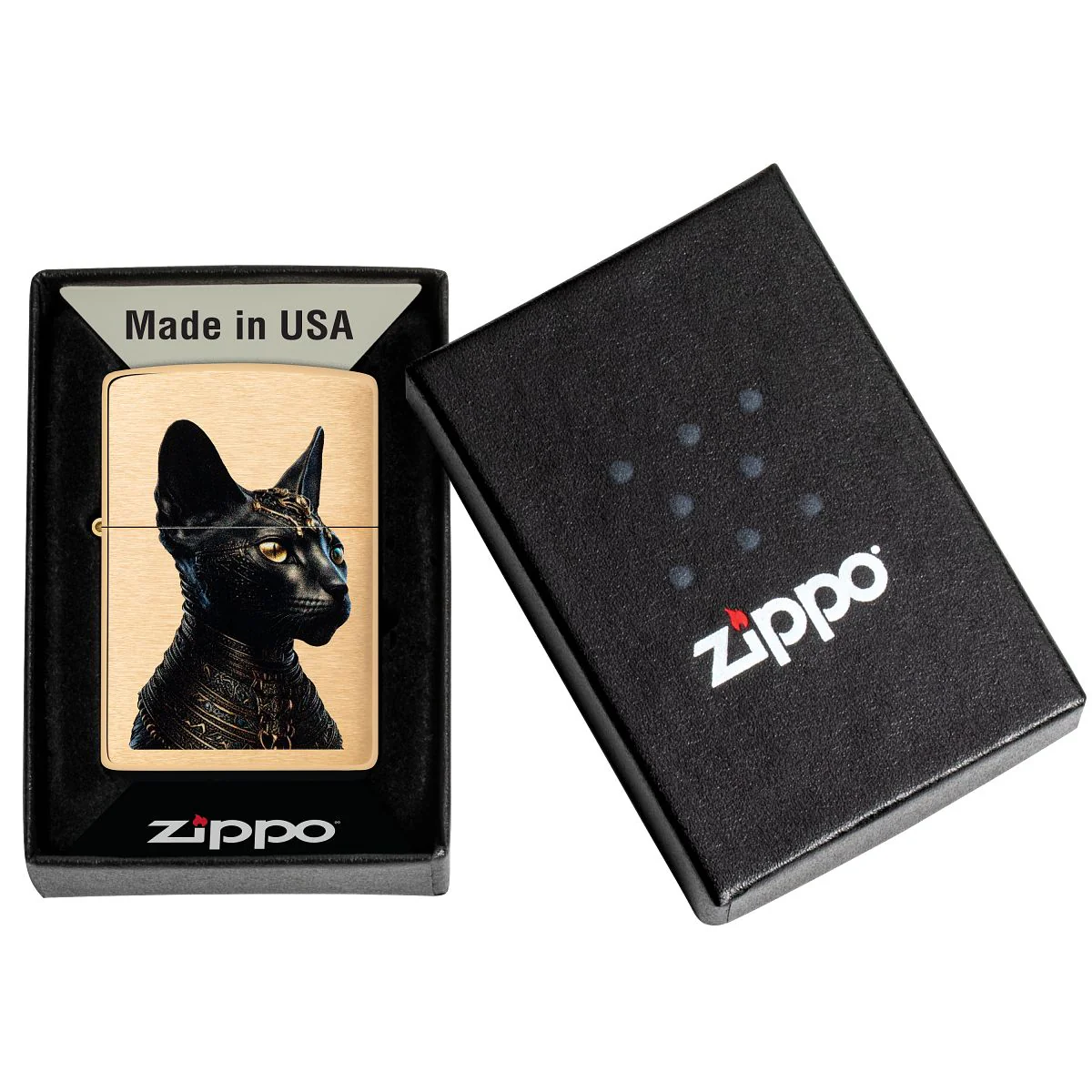 Zippo Lighter: Egyptian Cat - Brushed Brass 46616 - Image 6