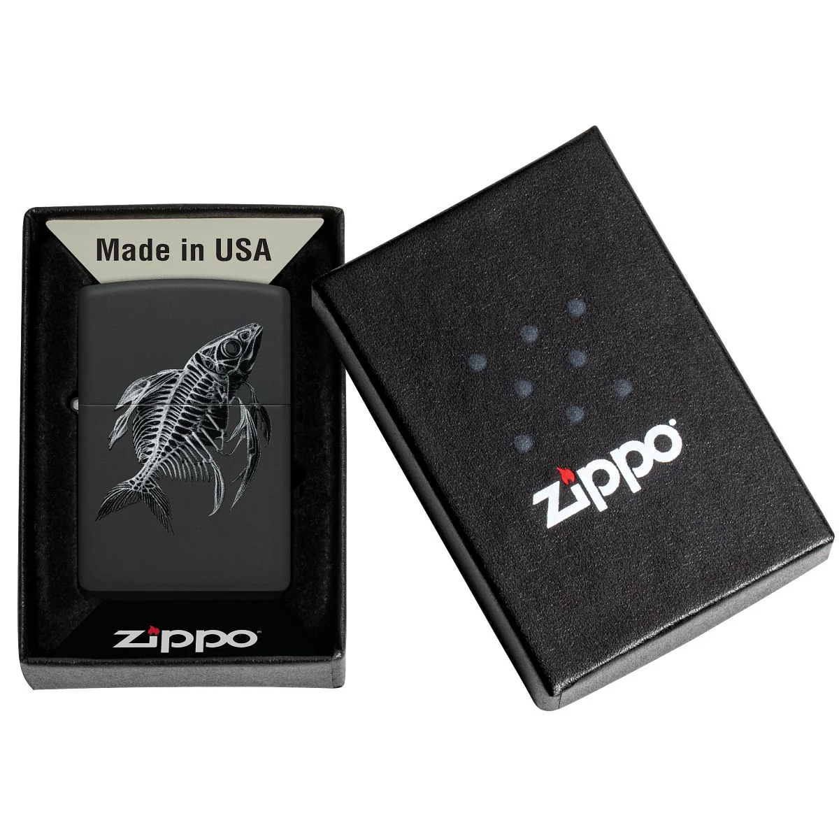 Zippo Lighter: Fish Skeleton - Black Matte 46618 - Image 6