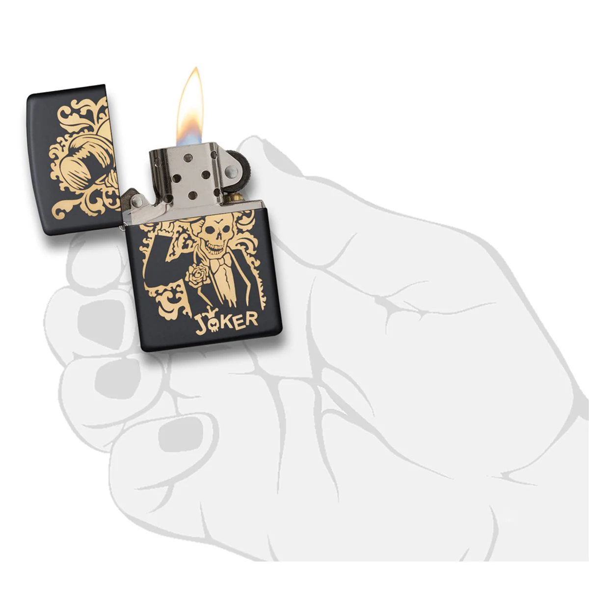 Zippo Lighter: Joker in Tuxedo, Engraved - Black Matte 29632 - Image 5