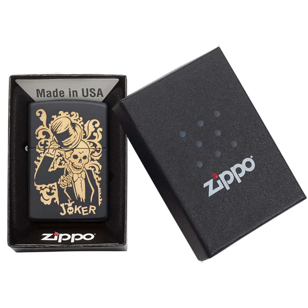 Zippo Lighter: Joker in Tuxedo, Engraved - Black Matte 29632 - Image 6