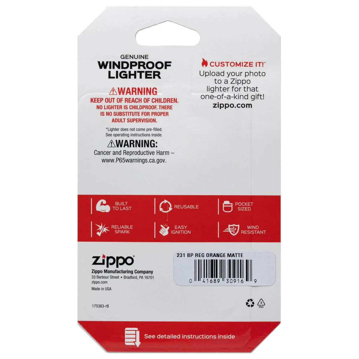 Zippo Lighter: Orange Matte 231 - Image 3