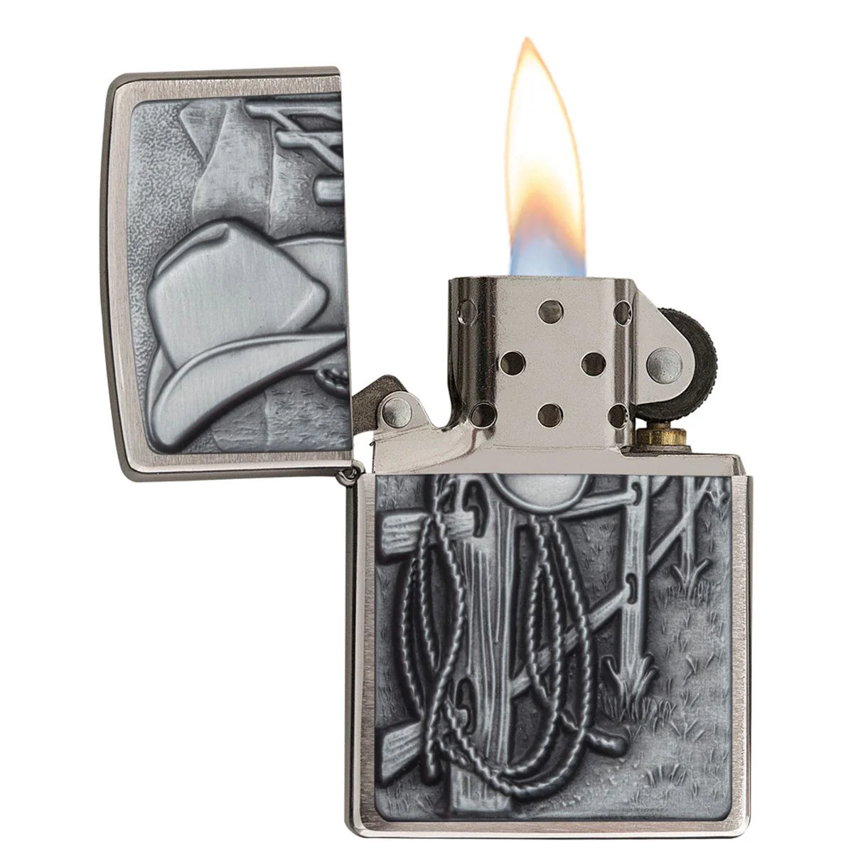 Zippo Lighter: Resting Cowboy Emblem - Brushed Chrome 24879 - Image 3