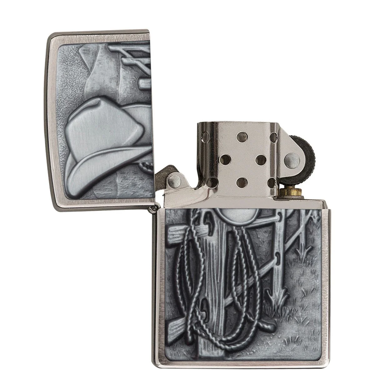 Zippo Lighter: Resting Cowboy Emblem - Brushed Chrome 24879 - Image 4