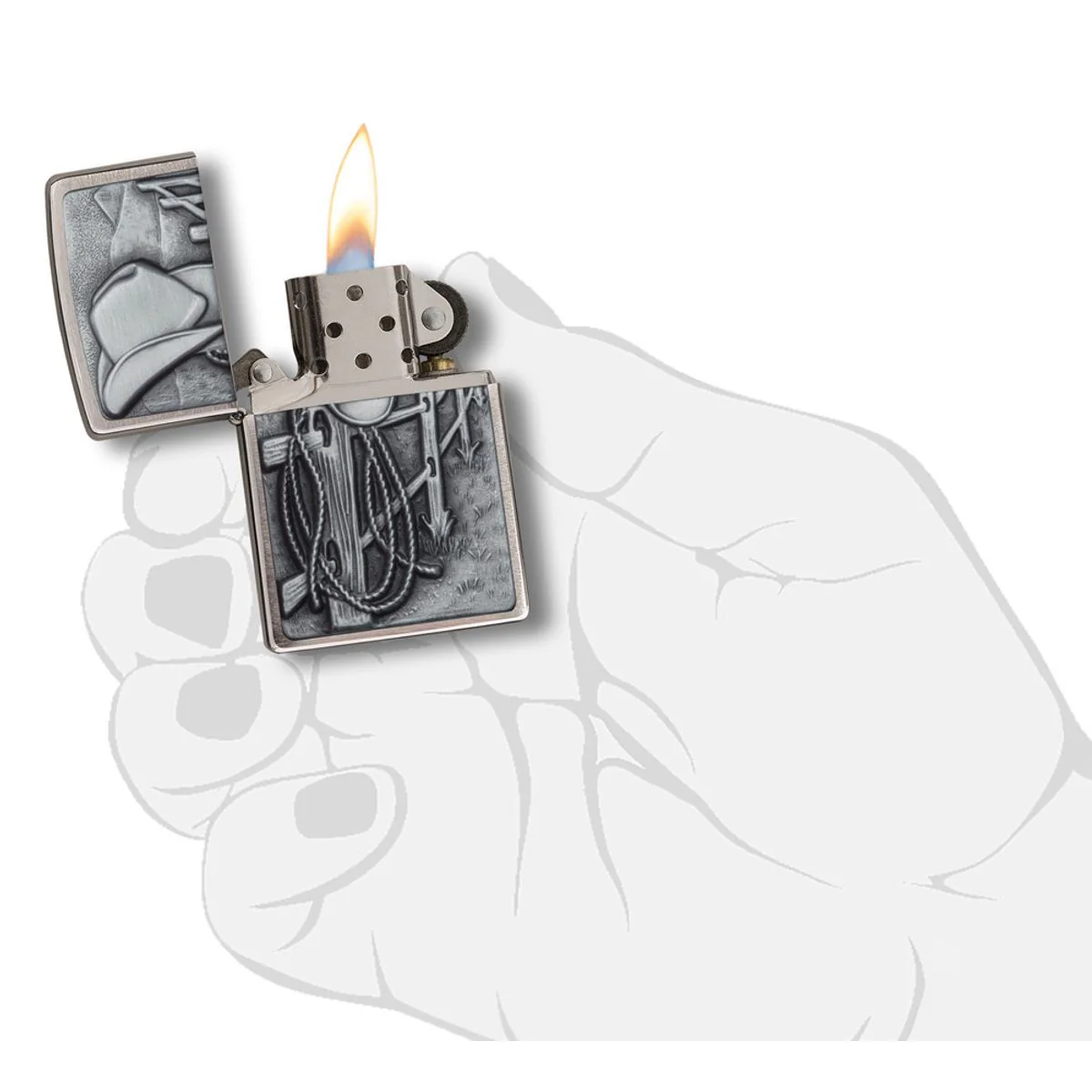Zippo Lighter: Resting Cowboy Emblem - Brushed Chrome 24879 - Image 5