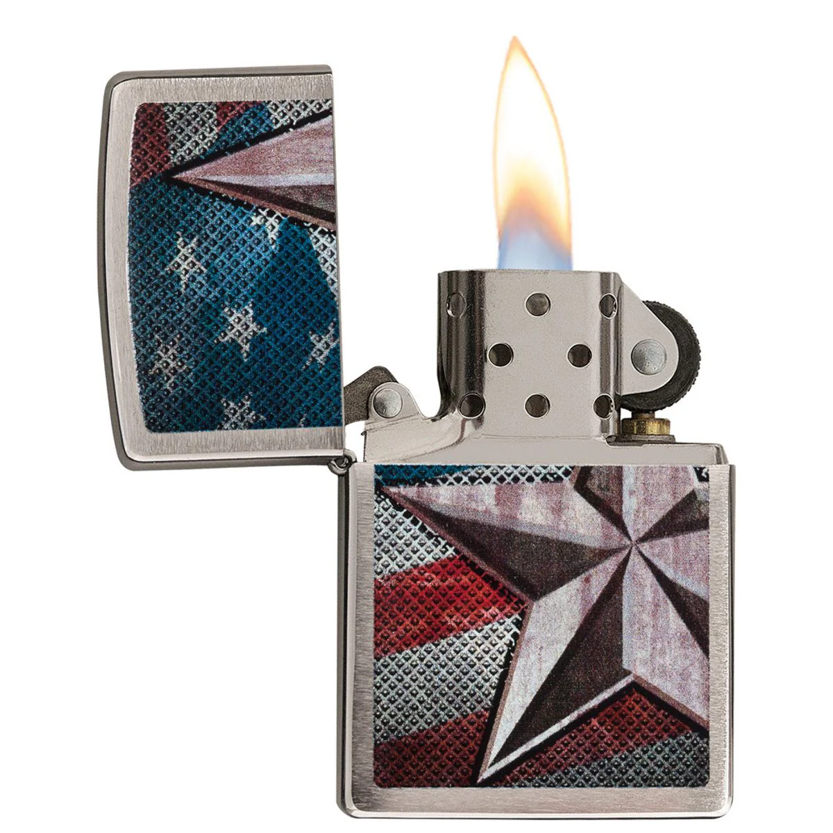 Zippo Lighter: Retro Star and Flag - Brushed Chrome 28653 - Image 3