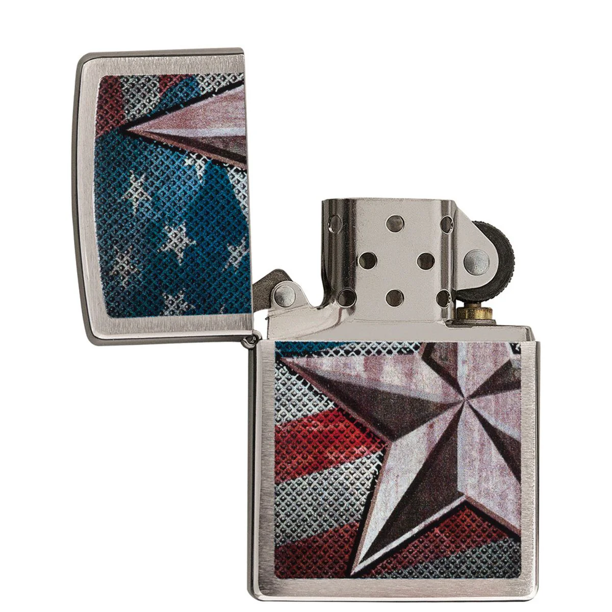 Zippo Lighter: Retro Star and Flag - Brushed Chrome 28653 - Image 4