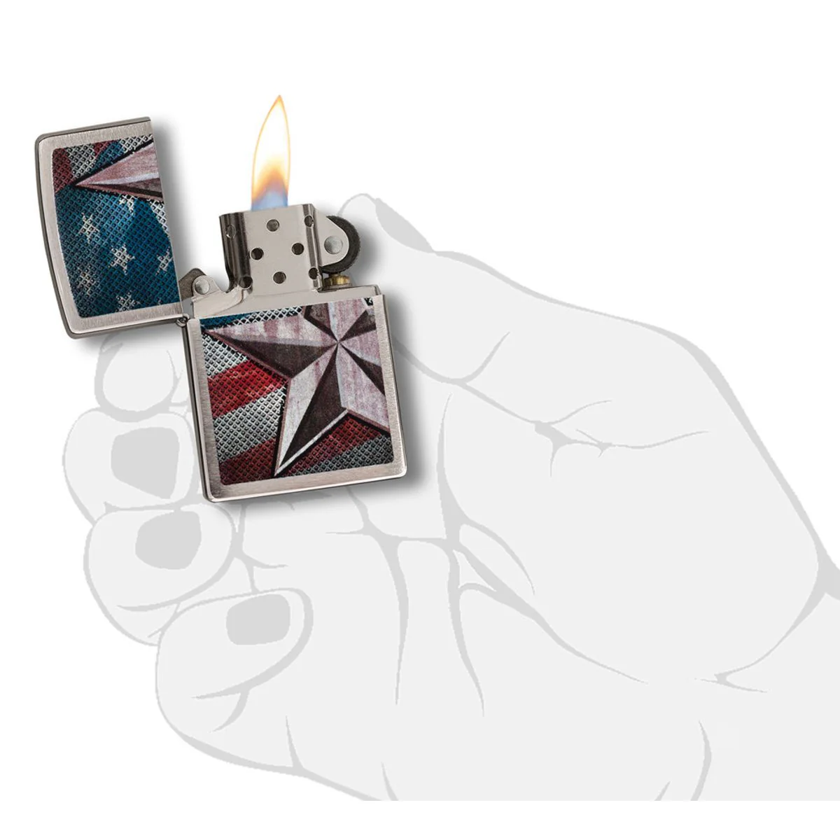 Zippo Lighter: Retro Star and Flag - Brushed Chrome 28653 - Image 5