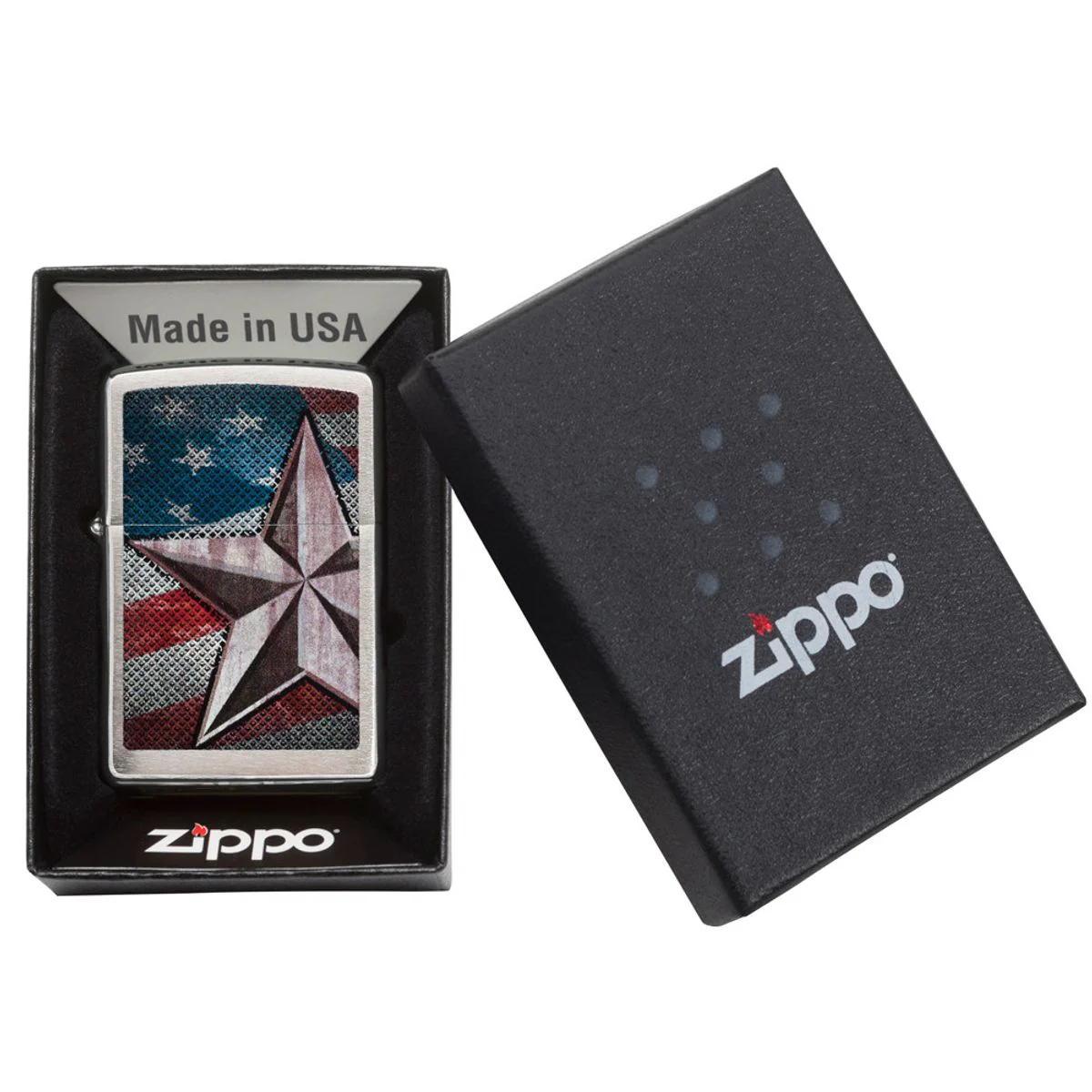 Zippo Lighter: Retro Star and Flag - Brushed Chrome 28653 - Image 6