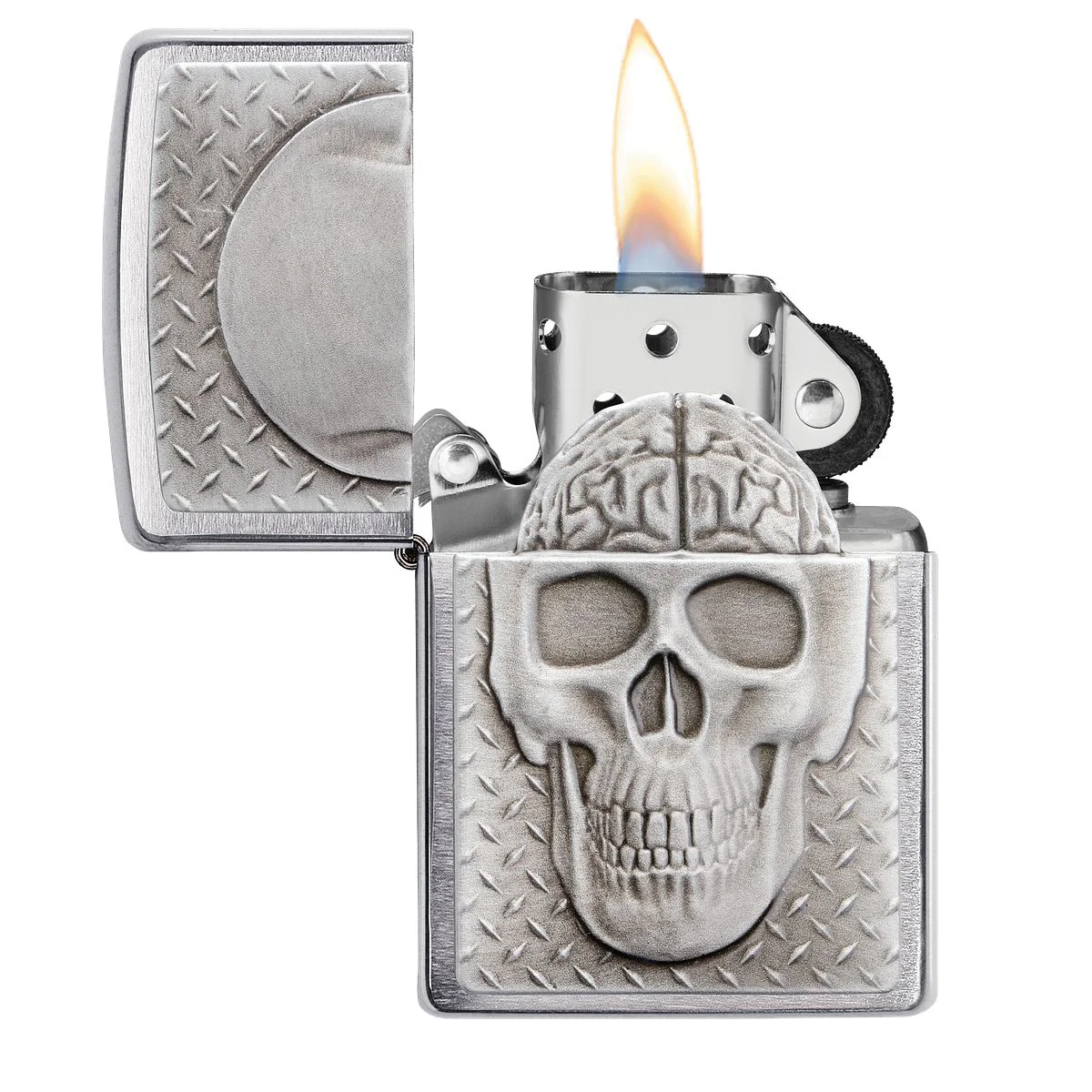 Zippo Lighter: Skull with Brain Surprise Emblem - Brushed Chrome 29818 - Image 3