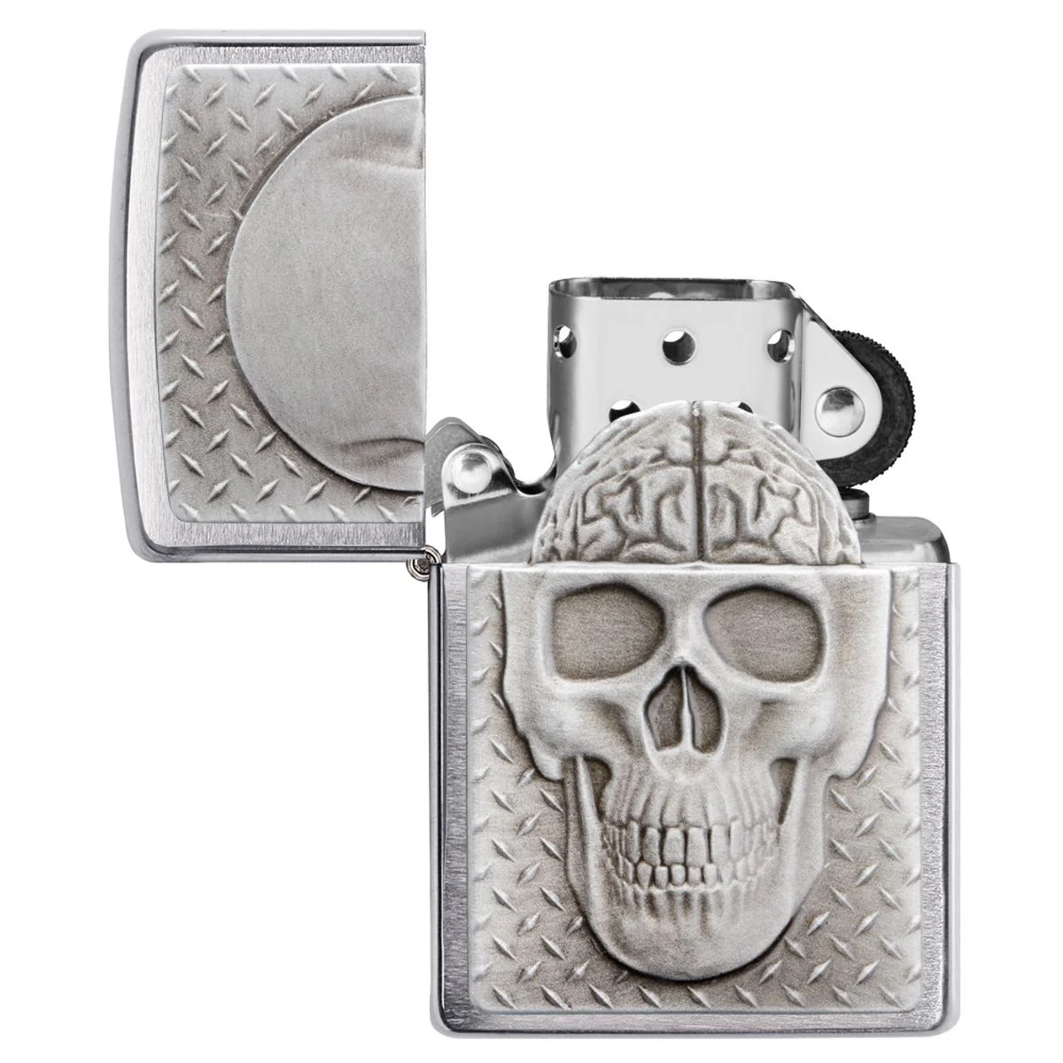 Zippo Lighter: Skull with Brain Surprise Emblem - Brushed Chrome 29818 - Image 4
