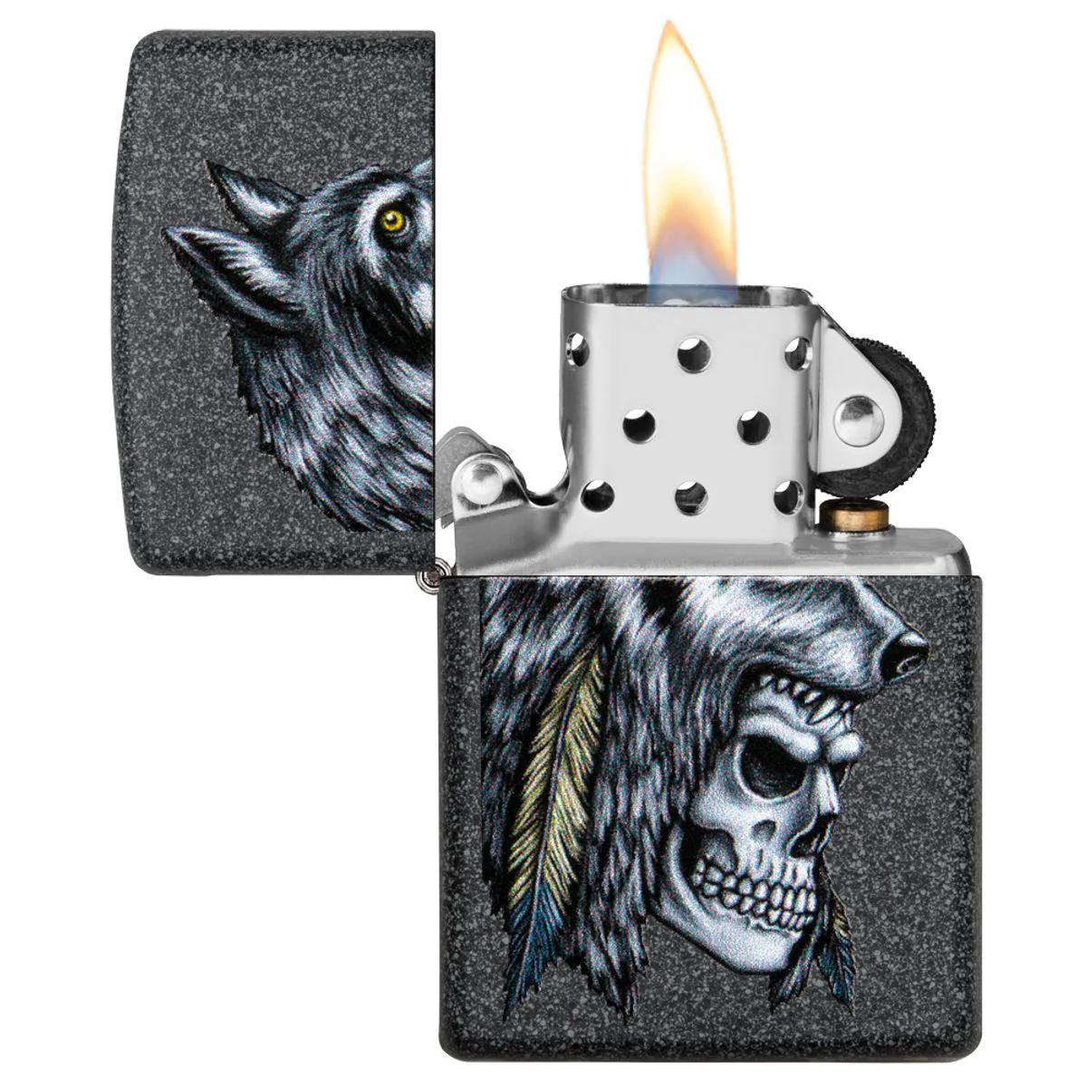 Zippo Lighter: Wolf and Skull - Iron Stone 29863 - Image 3