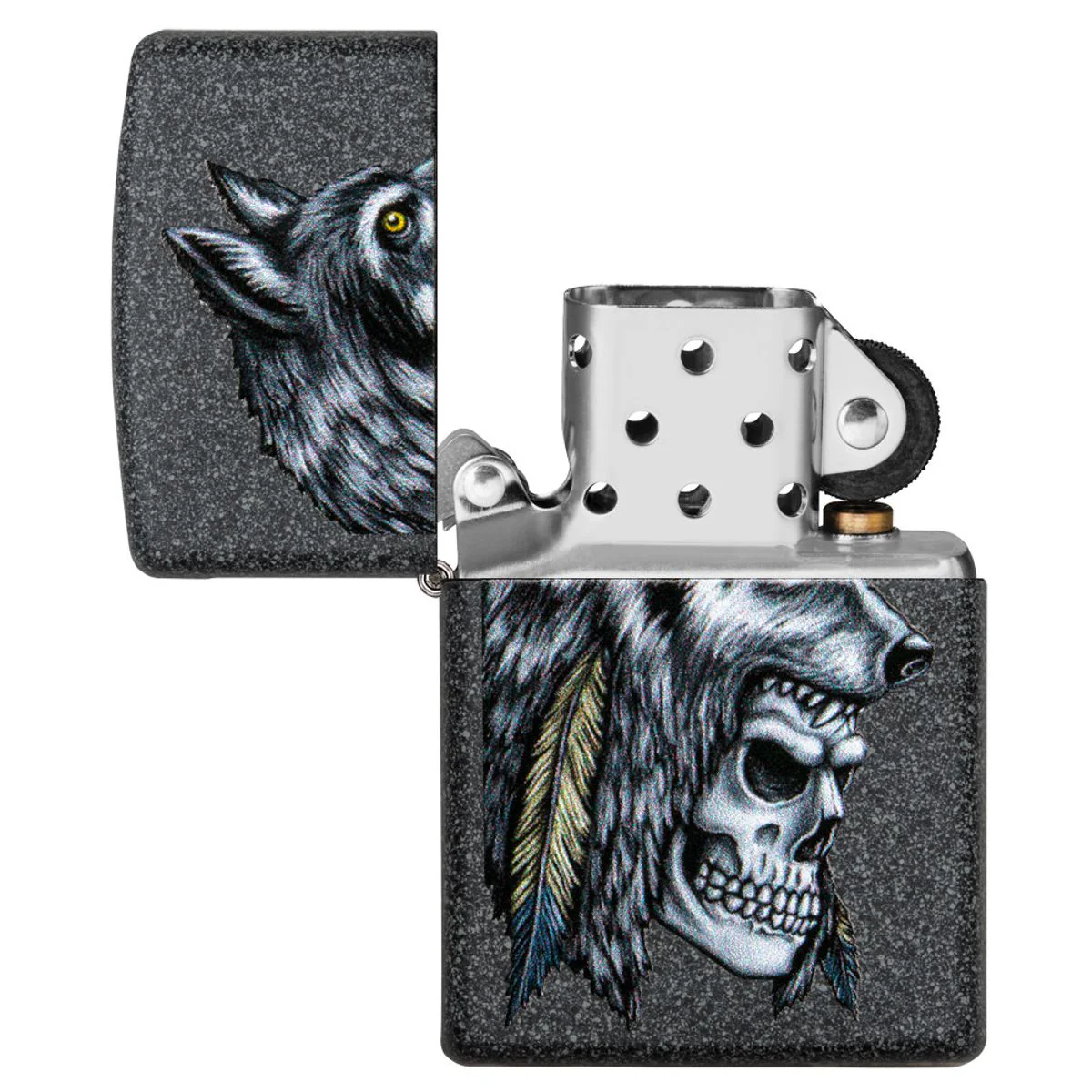 Zippo Lighter: Wolf and Skull - Iron Stone 29863 - Image 4