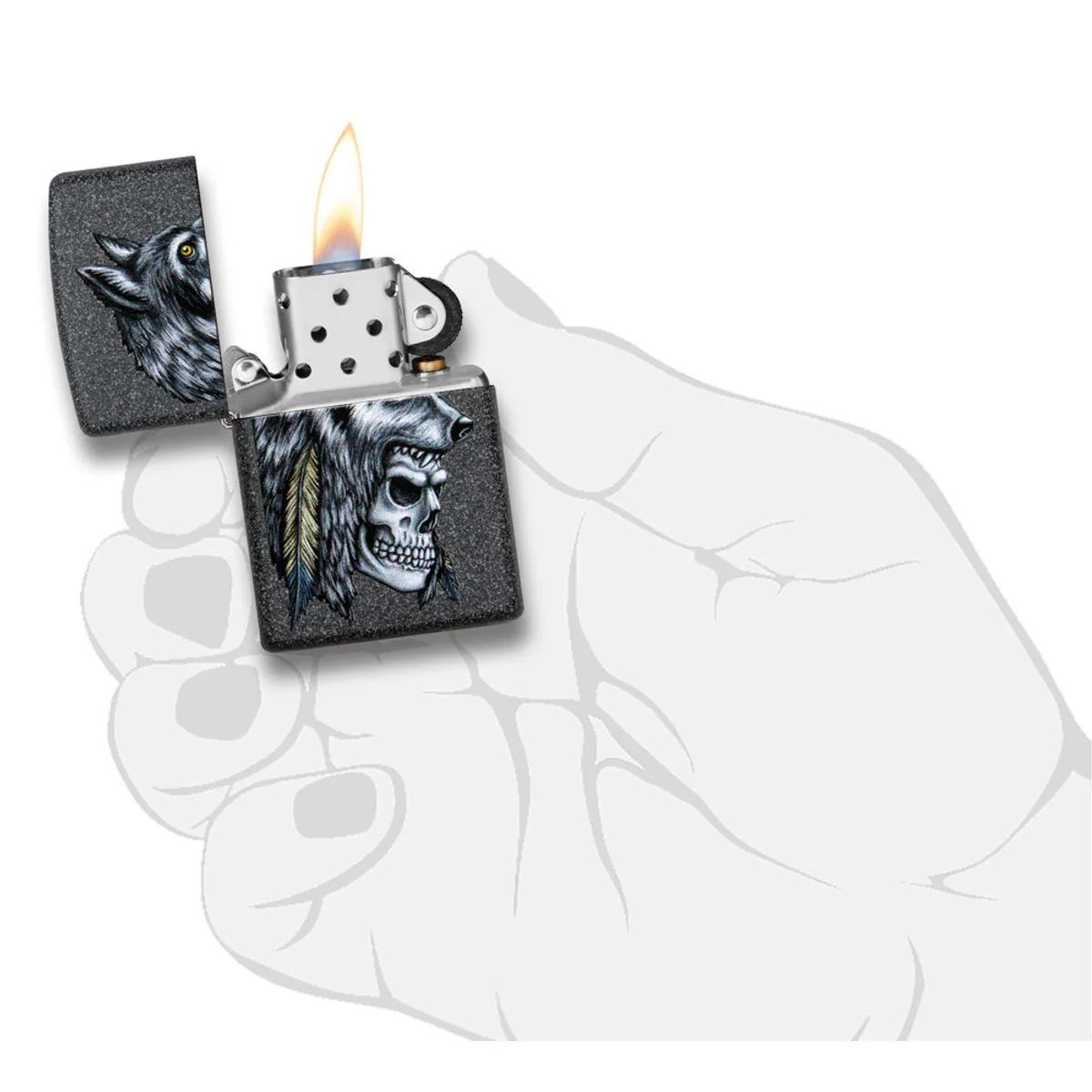 Zippo Lighter: Wolf and Skull - Iron Stone 29863 - Image 5