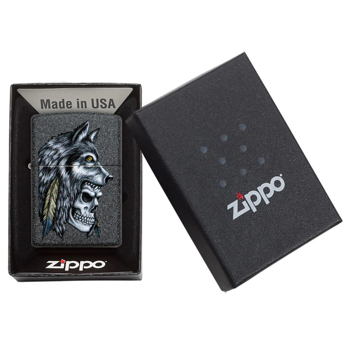 Zippo Lighter: Wolf and Skull - Iron Stone 29863 - Image 6